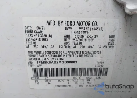 2021 Ford Police Interceptor Utility z USA, uszkodzony, nr VIN 1FM5K8AB2MGB90083